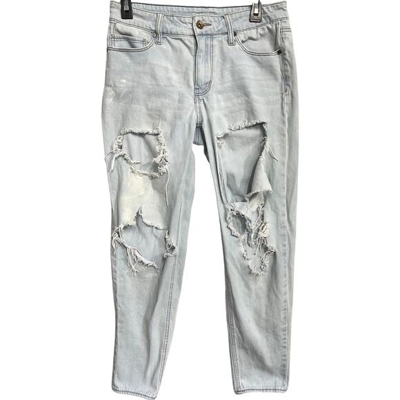 Empyre Boyfriend Jeans Junior Size 5 Blue Ripped Light Wash Denim Mid Rise STAIN - Picture 1 of 9